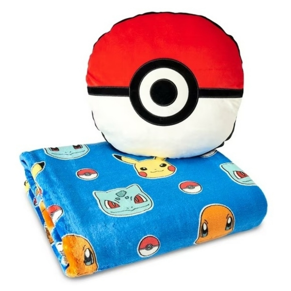 POKEMON Hugger Pillow and Blanket Throw Set 50x60 Blanket & 17" Pillow NWT